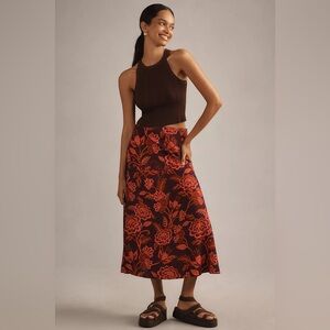 FARM Rio x Anthropologie Satin Slip Midi Skirt Size XS